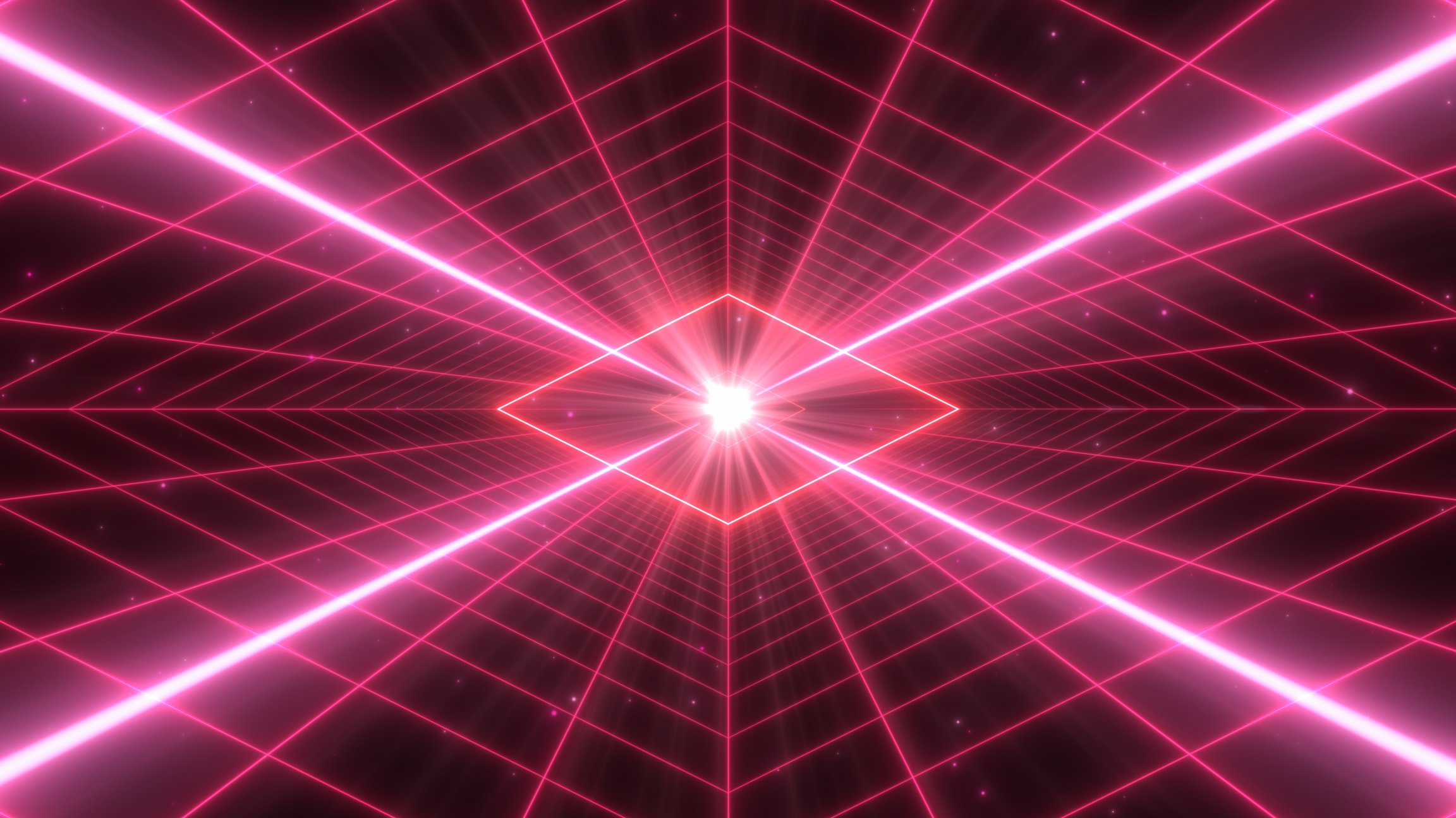 Synthwave Retro Grid Tunnel and Futuristic Diamond Neon Lights Glow - Abstract Background Texture